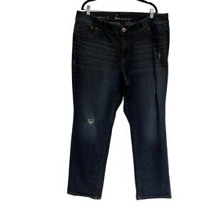 Lane Bryant Women Plus Sz 20 Dark Wash Distressed Straight Leg Genius Fit Jeans